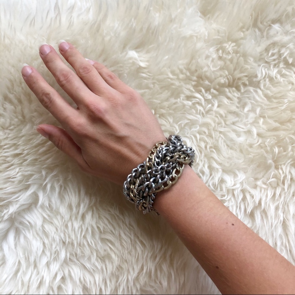 Mixed metal braided chain bracelet